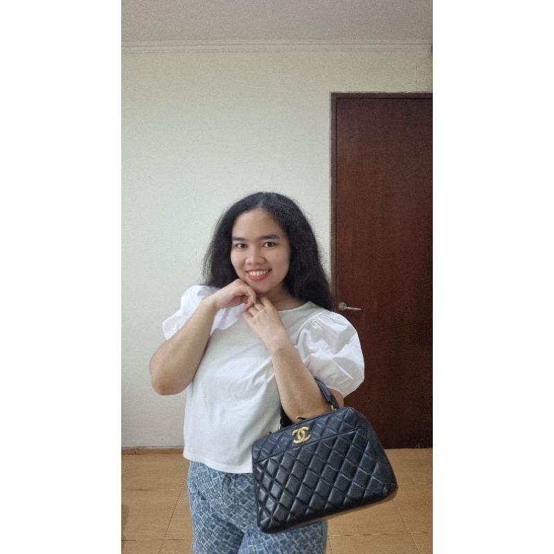tas chanel bowling lamb skin preloved ga ori