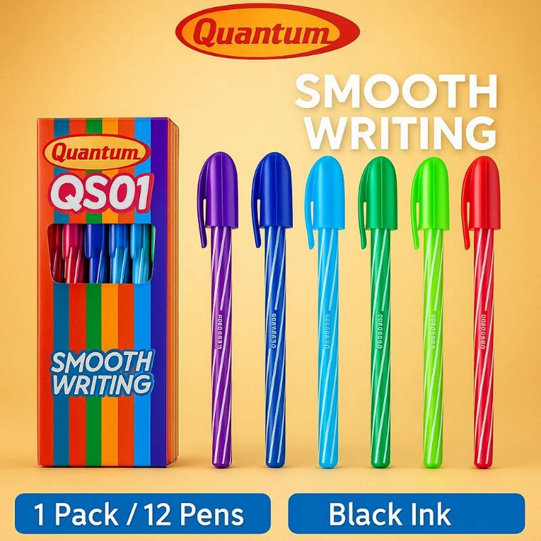 

(12PCS) BOLPOIN QUANTUM QS-01 STANDARD BLACK 1 LUSIN / Pulpen Quantum
