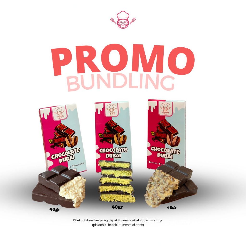 

Bundling Hemat DAPAT 3PCS Coklat Dubai MINI 40gr (Pistachio, Hazelnut, Cream Cheese) - Yayang Dessert