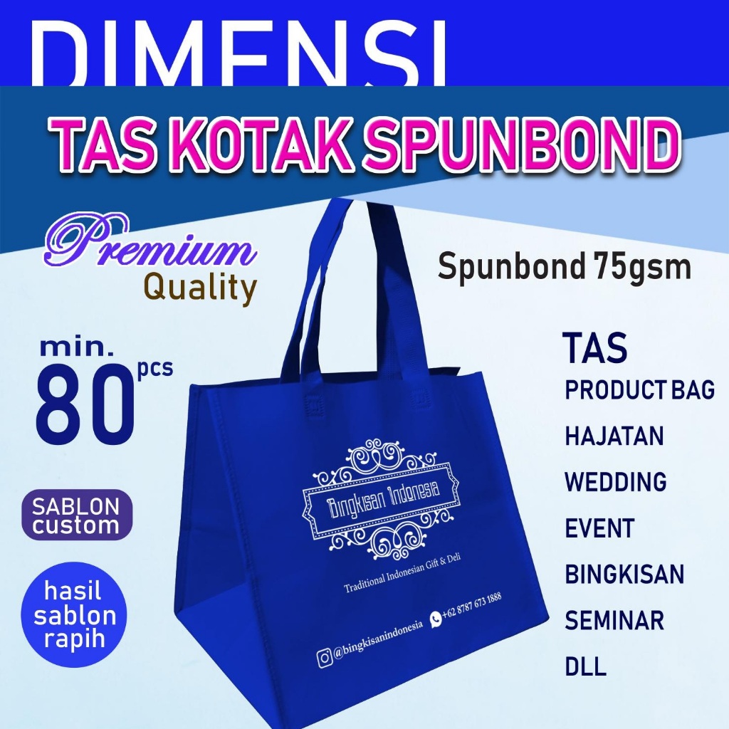 

Tas kotak spunbond sablon goodie bag kotak 25x25x28