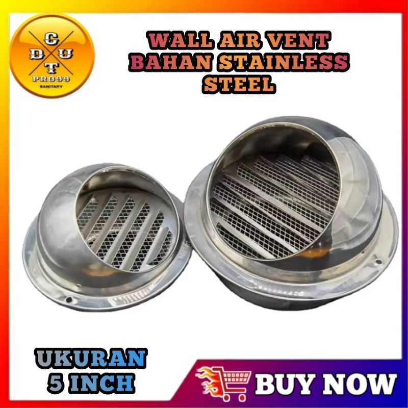 Penutup ventilasi udara langit-langit bulat 304 Ukuran 5 inchi Bahan stainless Steel, Penutup dindin