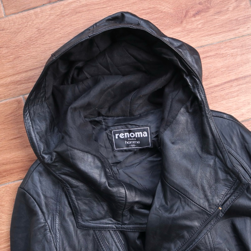 RENOMA size L hoodie jaket kulit asli domba hudi topi hodie slim cewek cowok double zipper genuine l