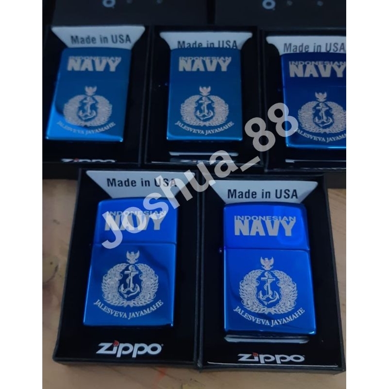 Zippo Custom Korek Api Ukir Logo Indonesian Navy TNI AL Blue Ice Bisa Ukir Nama Logo Sendiri