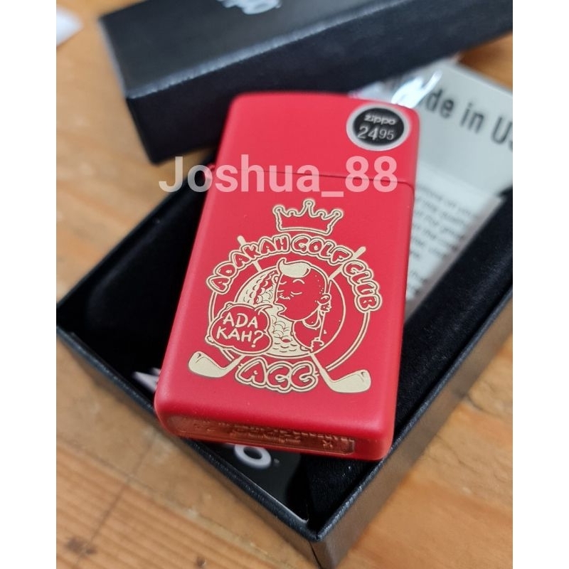 Zippo Original Korek Api Slim Red Matte Custom Ukir AGC Club Bisa Request Gambar Logo Sendiri
