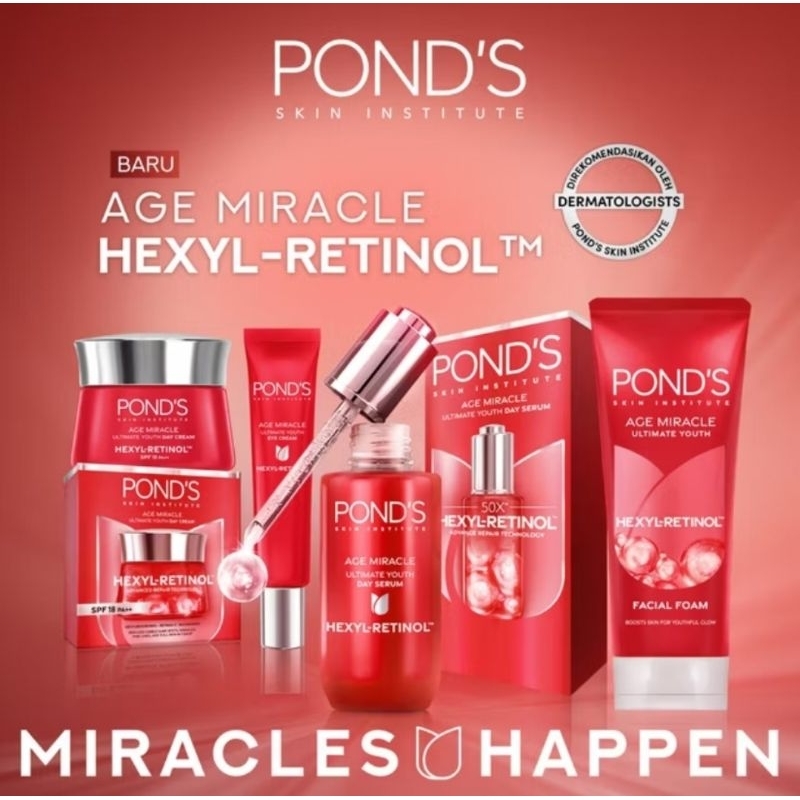 Ponds Age Miracle Day & Night Youthful Glow / Cream siang 20g & Malam 10g  Hexyl Retinol Day Serum 1
