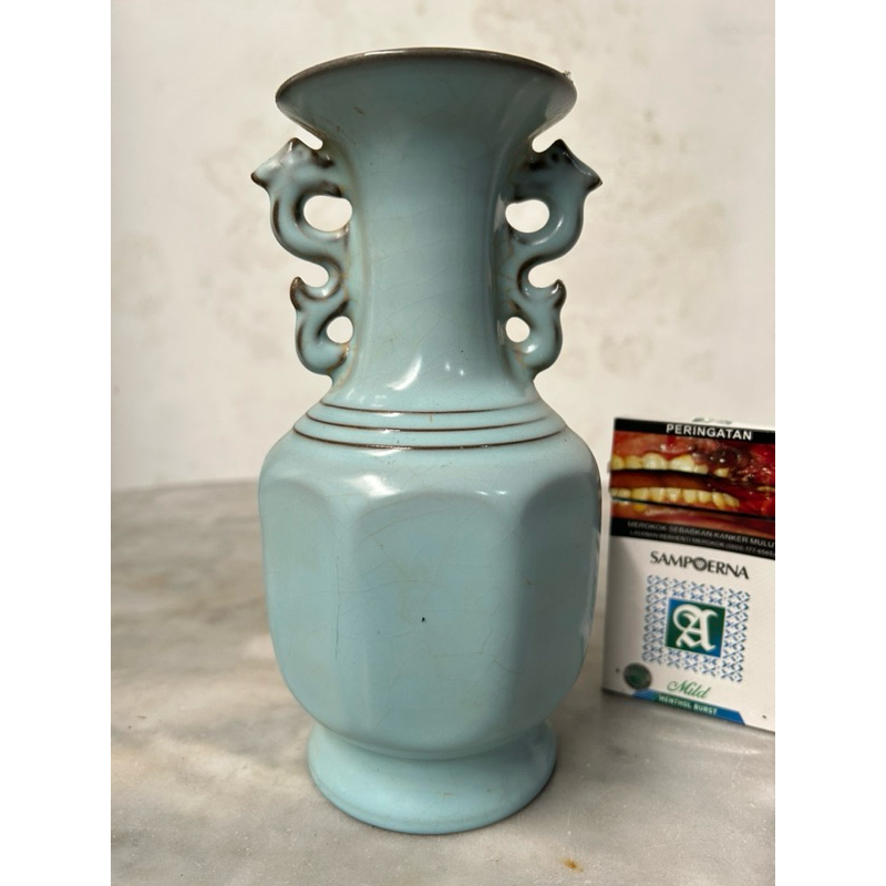 Keramik China Kuno Dinasty Vas Guci Bluegreen Anting Antik