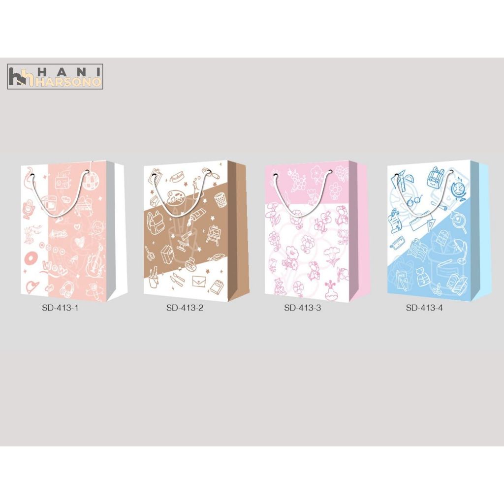 

[413 12PCS] Paperbag motif tali UKURAN 33X25.5X12.5 Paperbag Ulang Tahun Tas Hadiah Sovenir Ulang Tahun