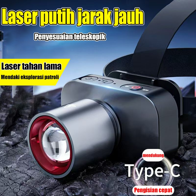 Senter kepala super terang  dengan Zoom Jarak Jauh dan Baterai Lithium Tahan Lama