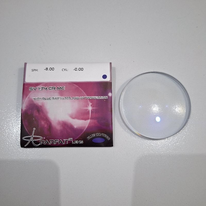 Lensa Kacamata Minus Tipis Anti Blueray Index 1.74 Super Tipis Perfait Original