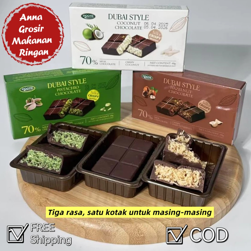 

[HALAL] [Grosir] HOOSY Cokelat Dubai Cokelat Pistachio/Cokelat Hazelnut/Cokelat COCONUT/ Berbagai rasa, kemasan independen, mudah dibawa Makanan halal impor berkualitas tinggi, camilan sehat dan lezat, bebas asam lemak trans 60g per kotak