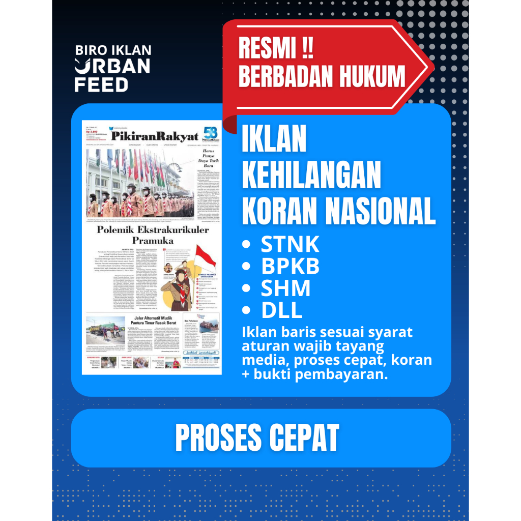 IKLAN KEHILANGAN BPKB STNK SHM AJB DLL TAYANG MEDIA KORAN NASIONAL