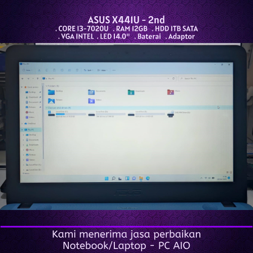 Laptop Notebook ASUS X441U Core i3 Gen7 RAM 12GB HDD 1TB VGA Intel 2nd