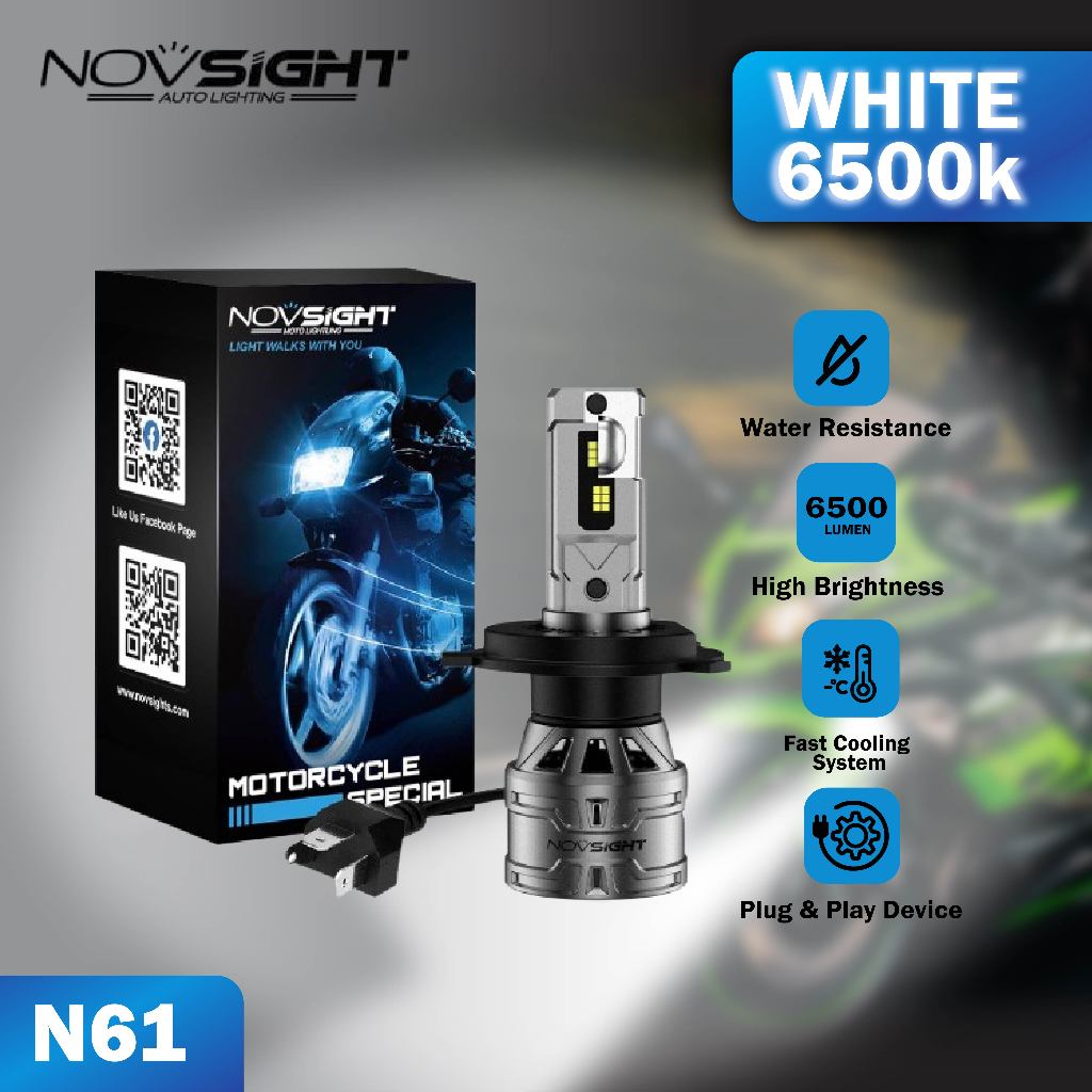Novsight 1 pcs 30W 6500LM Lampu Motor LED Lampu kolong Depan Mobil N61 H4 Bohlam Lampu Depan Otomati