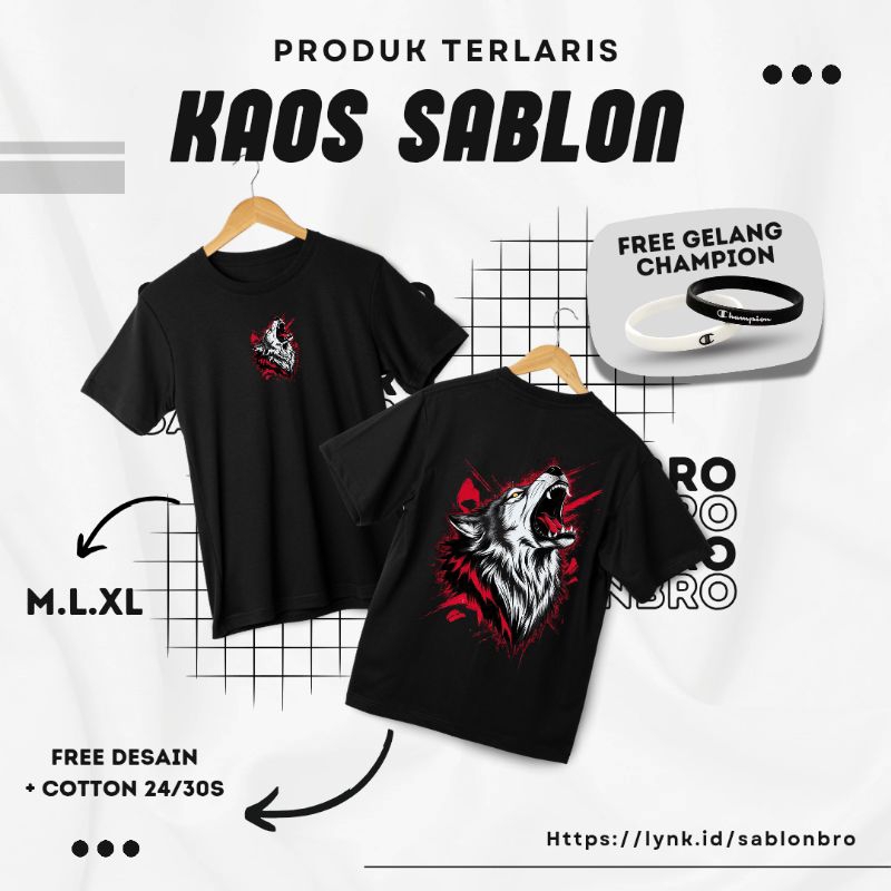 kaos sablon wolf / kaos sablon /kaos sablon serigala / kaos sablon murah