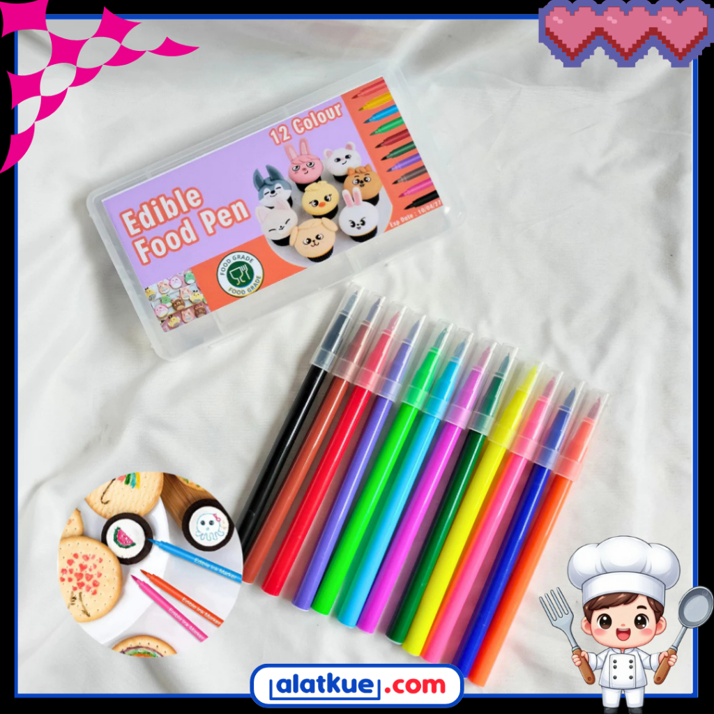 

12pcs Food Writer Colour Edible Pen Food Writer 12 Warna Spidol Penghias Biskuit Roti Makanan