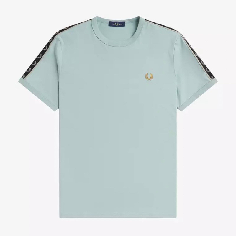 Fred Perry M4613 W26 Contrast Ringer Taped Tshirt In Silver Blue / Warm Grey