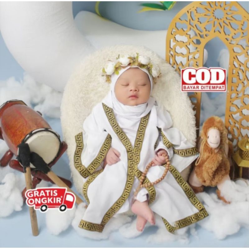 gamis jubah abaya Turki bayi perempuan untuk aqiqah dan photoshoot