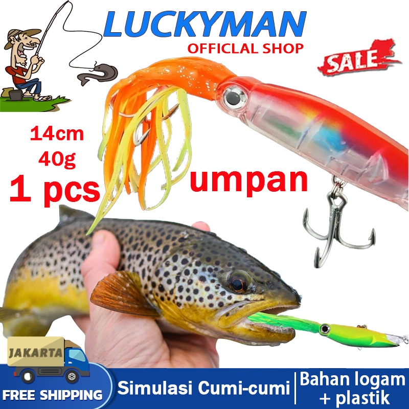 LUCKYMAN Alat pancing kail treble bahan plastik umpan cumi simulasi