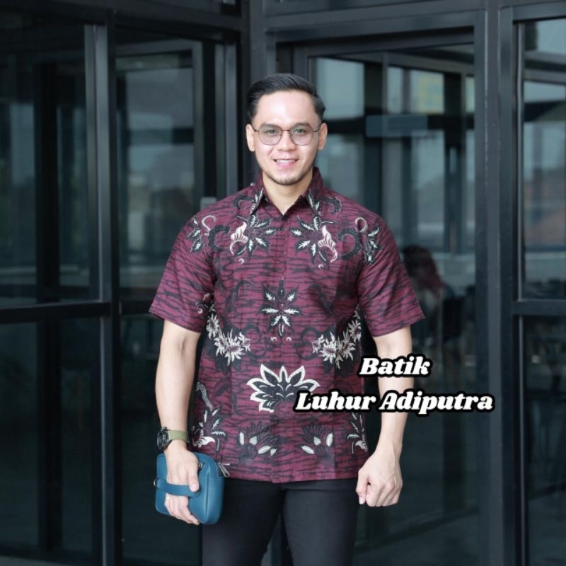 Pandawa burgundi kemeja batik pria furing katun premium Luhur Adiputra