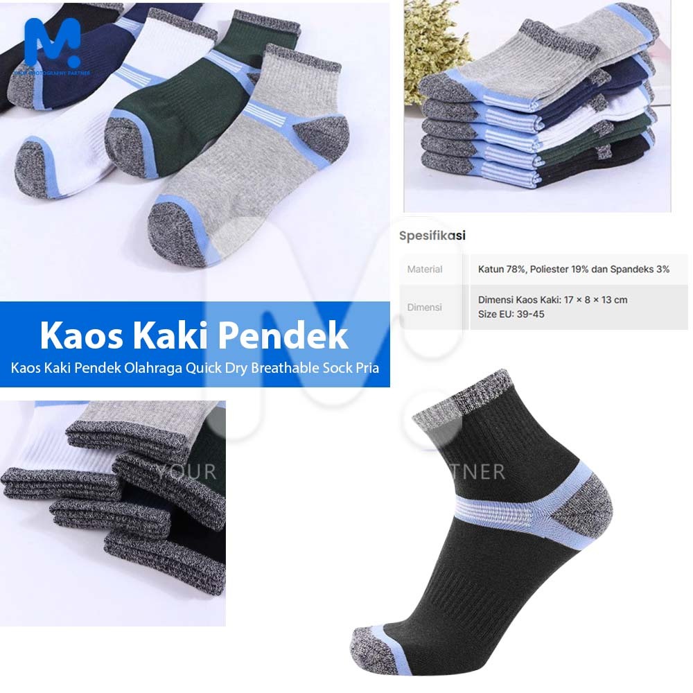 Kaos Kaki Pendek Olahraga Quick Dry Breathable Sock Pria 39-45
