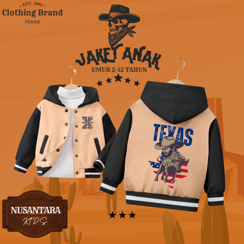 NEW ARIVAL JAKET ANAK LAKI-LAKI THE TEXAS VARSITY HOODIE USIA 2-12 TAHUN