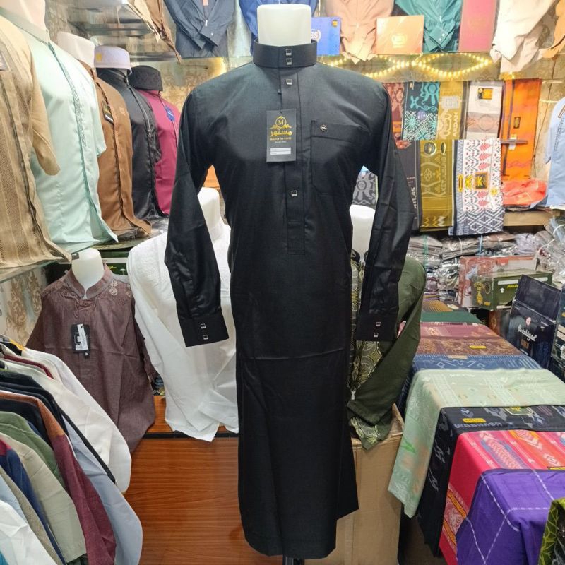 Gamis Pria Thobe Jubah Hitam Manset Premium wol Jubah