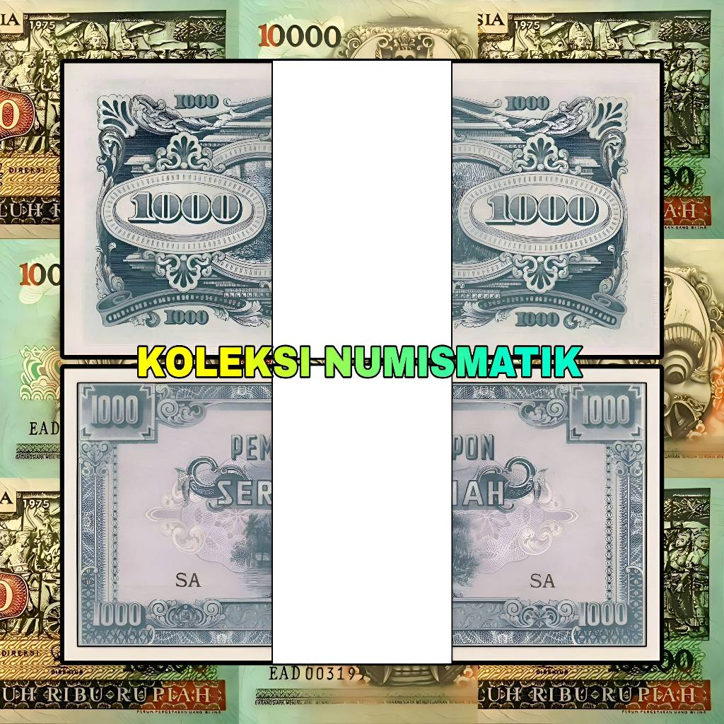 1 GEPOK SOUVENIR UANG KERTAS KUNO DAI NIPPON 1000 RUPIAH KERBAU 1945