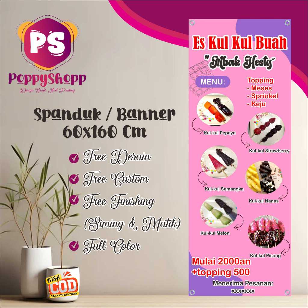 Spanduk Banner 60X160 Cm Es Kulkul Buah Segar Bisa Custom Desain