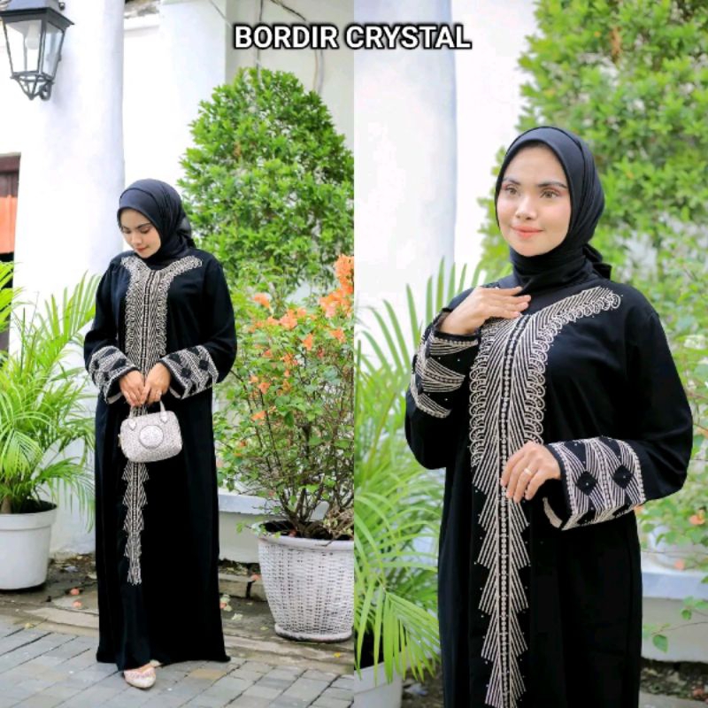 DISKON ABAYA MEWAH TERMURAH PESTA ARAB SAUDI INDIA BORDIR CRYSTAL BY GAMIS HITAM DAILY