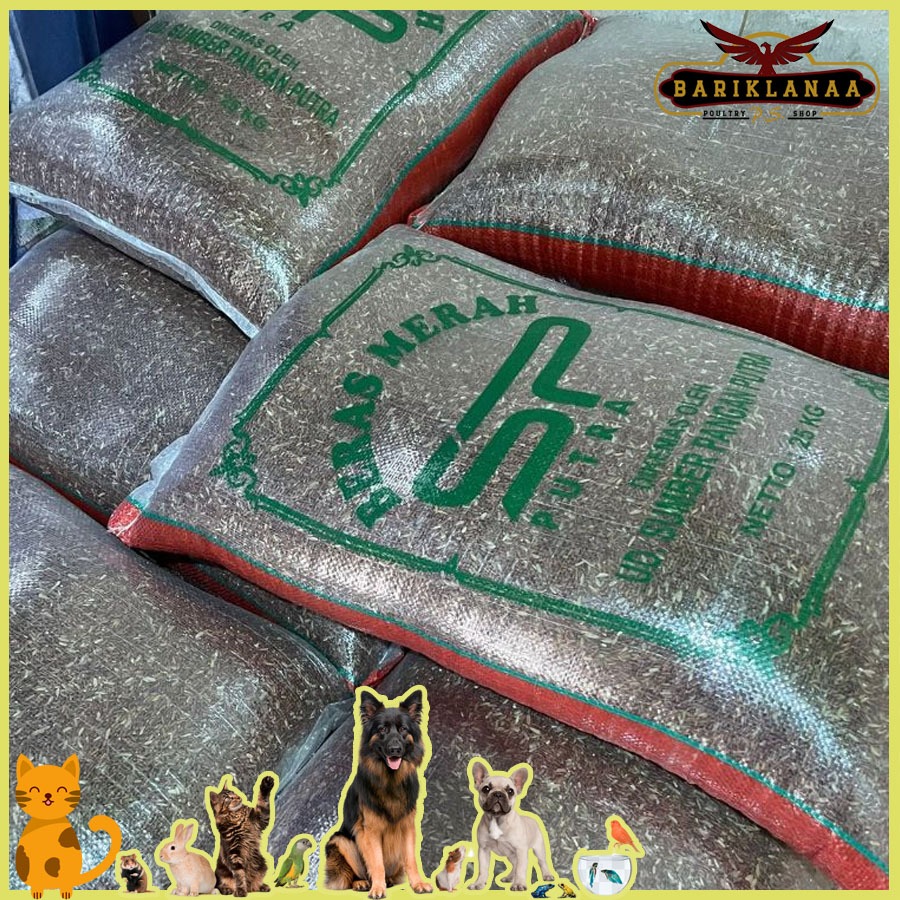 Beras Merah 25Kg - Beras merah pakan burung dara/ ayam kemasan 25Kg