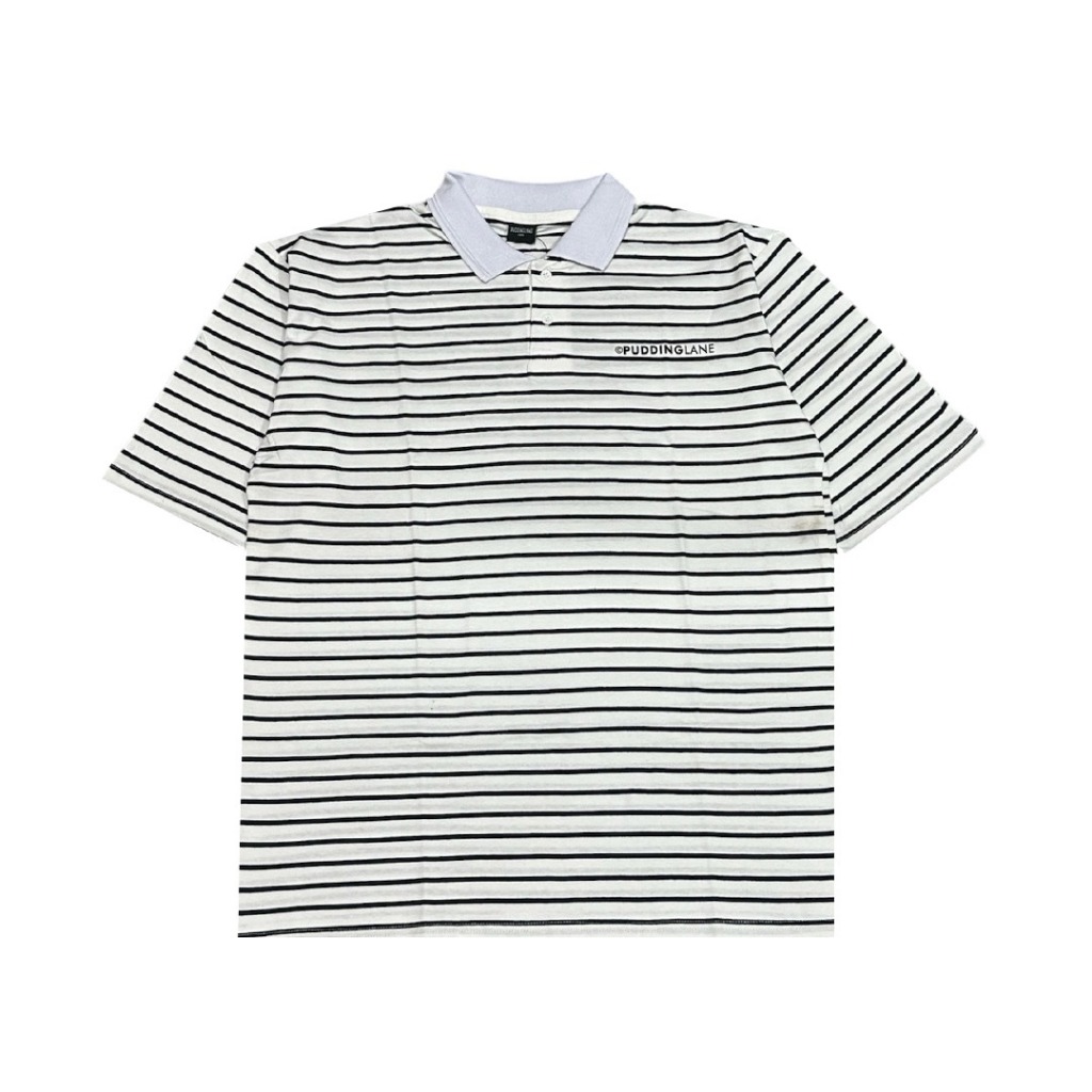 Puddinglane Kaos Unisex Pria Wanita Lengan Pendek Polo Shirt Stripe Letty