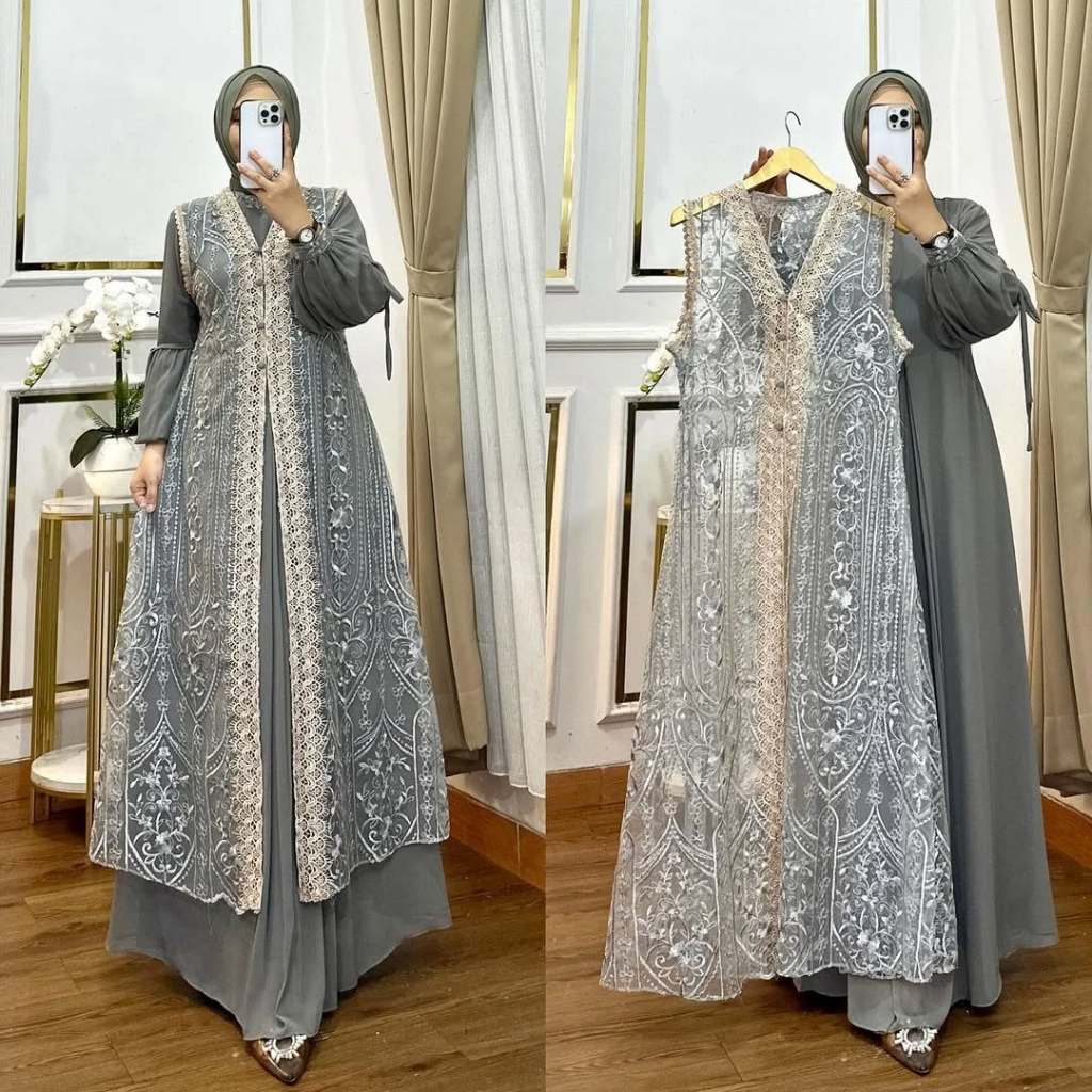 Naura Dress Mewah Outer Brokat Modern Gamis Pesta Kondangan Mewah Elegan Terbaru 2025 Gamis Wanita R