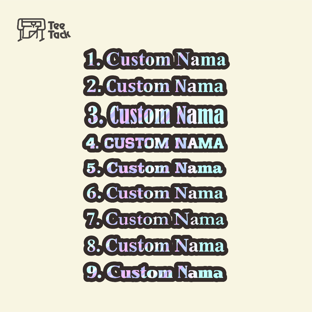 

Custom Stiker Nama Hologram Dan Warna Tulisan Bebas Cutting Sticker Nama Custom Bahan Berkualitas Satu Hari Jadi