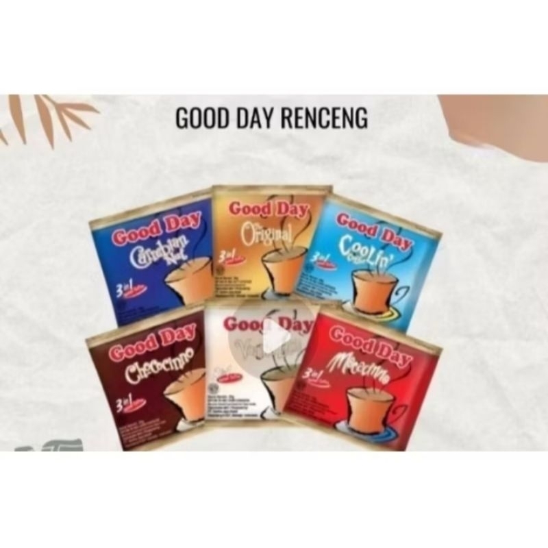 

KOPI GOOD DAY All Varian Cappucino , Moccacino, Chochocino, Carrebian nut, Vanila late (1 renteng Isi 10)