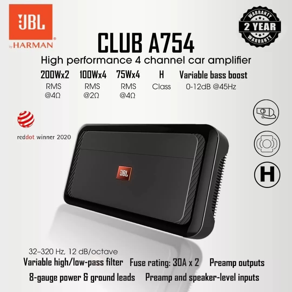 Amplifier JBLHARMAN Club A754 Power Amplifier 4 Channel Audio Mobil Amplifier JBL HARMAN