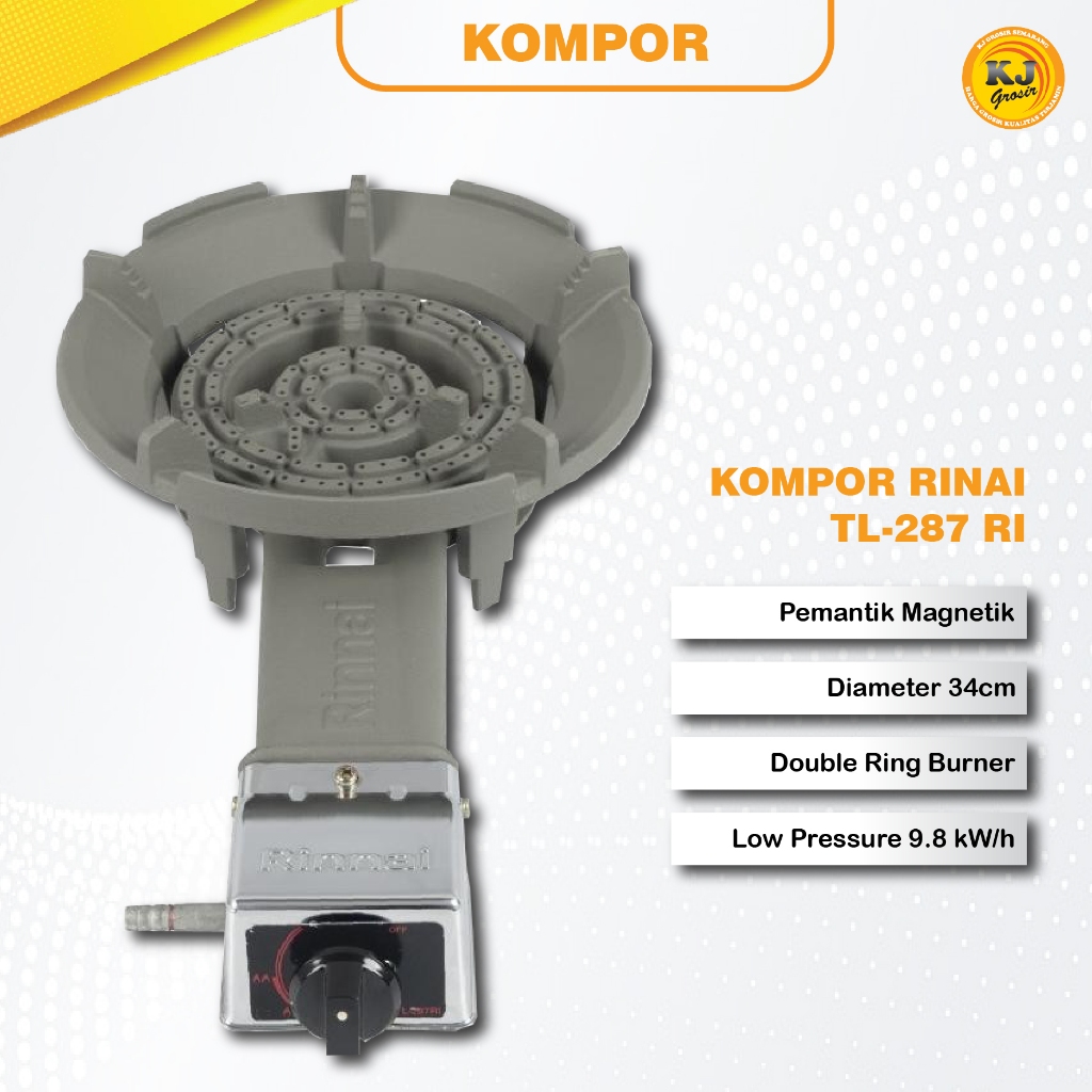 Kompor Gas Komersil Kompor Gas Cor  Rinnai TL 287 RI/ TL287RI/ TL-287-RI Kompor Cor 1 Tungku Low Pre