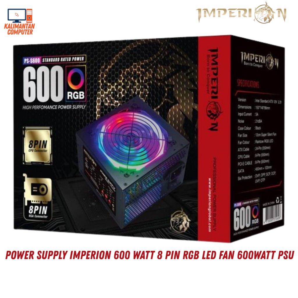 Power Supply Imperion 600 Watt 8 Pin RGB LED Fan 600WATT PSU