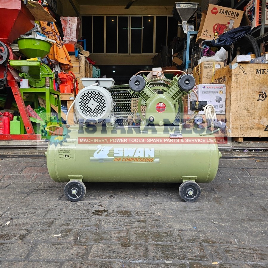 MESIN KOMPRESSOR UDARA ANGIN 2 PISTON 2 HP SWAN SVU 202 COMPLETE DINAMO 2HP