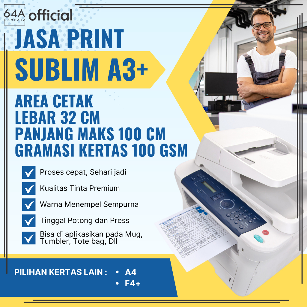 

Print Sublim / Cetak Sublim A3 / A3+ / A4 / F4+ 100GSM