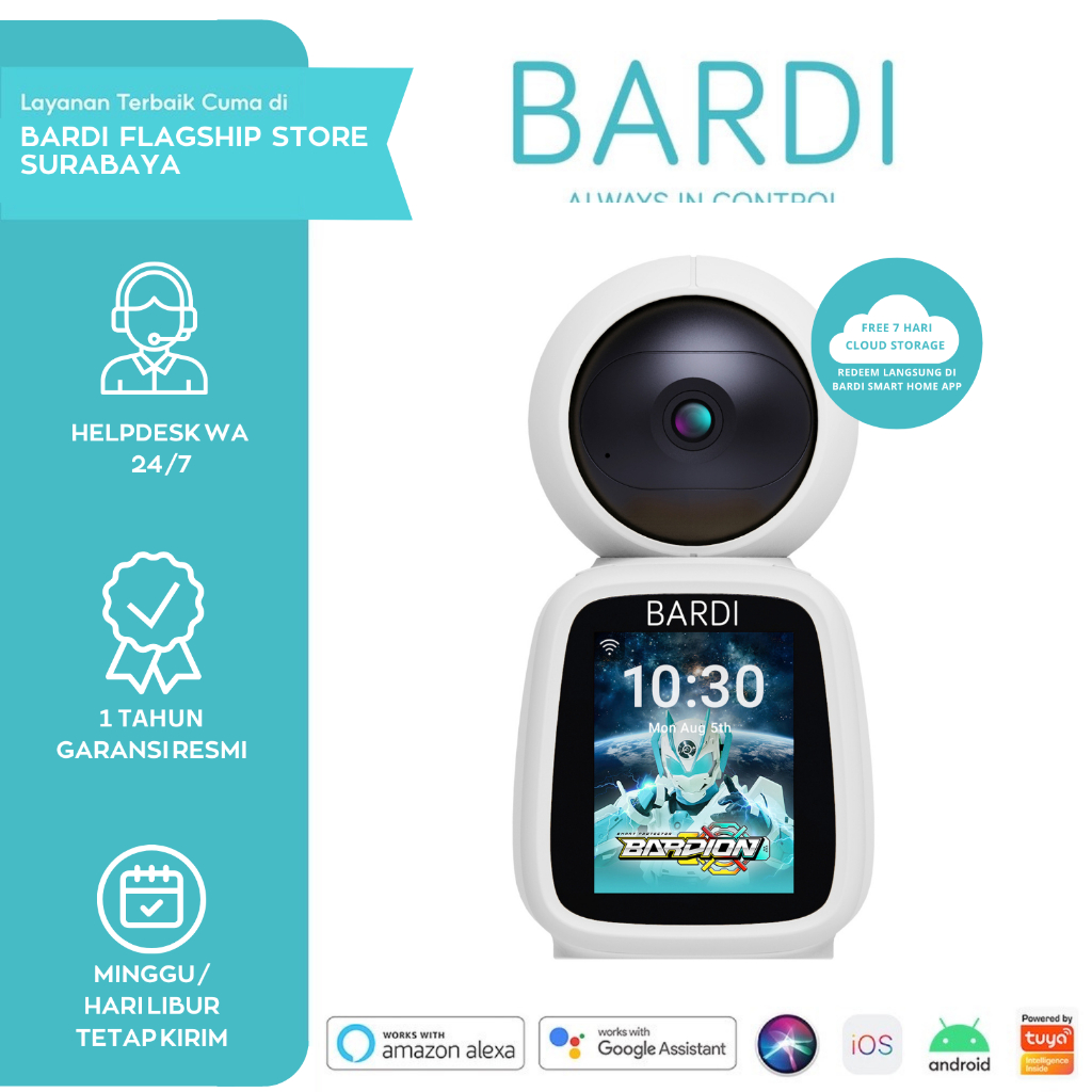 BARDI CCTV Indoor PTZ with Video Call Screen IP Camera 355° View IPCam Security Kamera Pantau Anak
