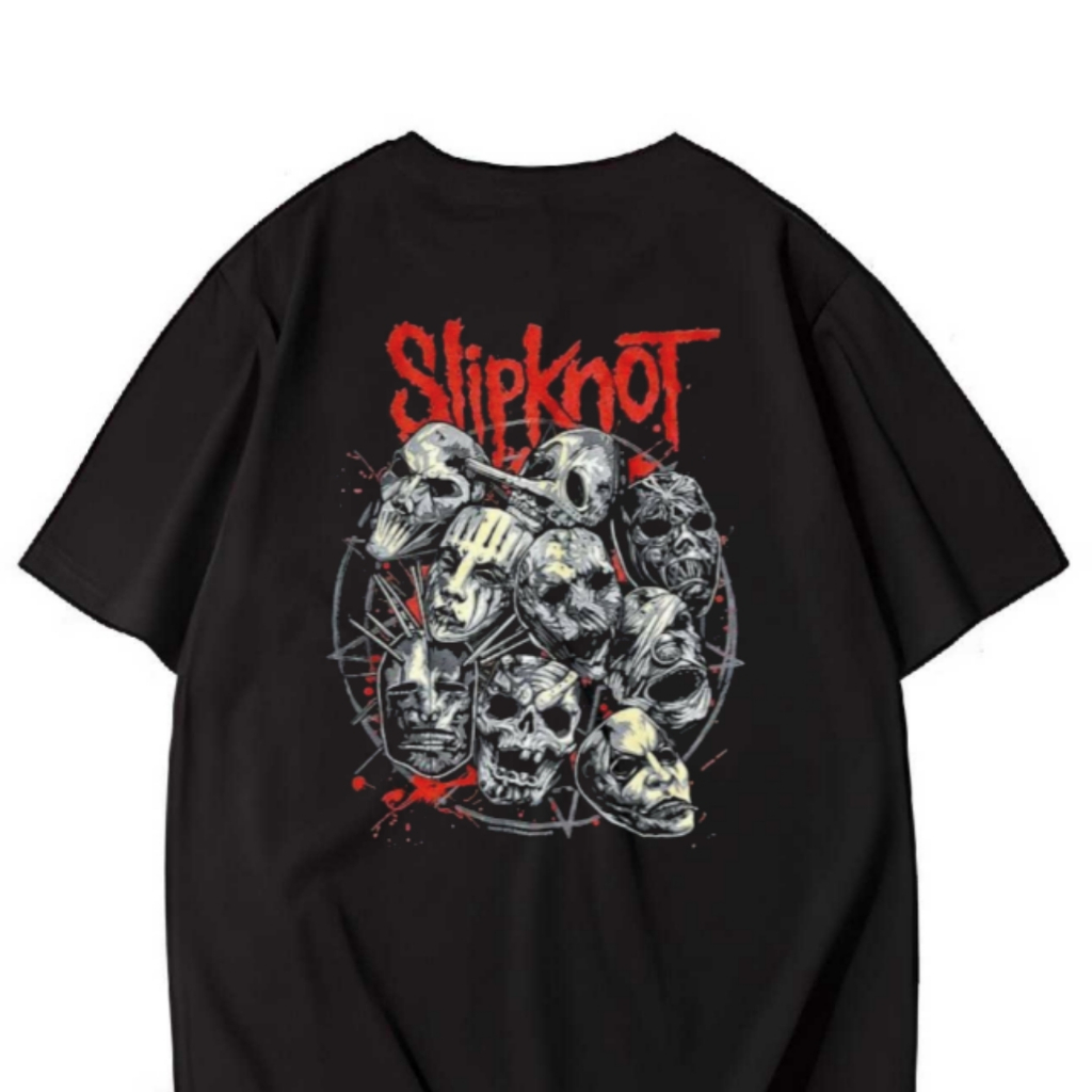 Kaos Distro BAND SLIPKNOT Tengkorak Hitam Merah Putih Lengan Pendek Pria Wanita Murah - Tshirt Kaos 