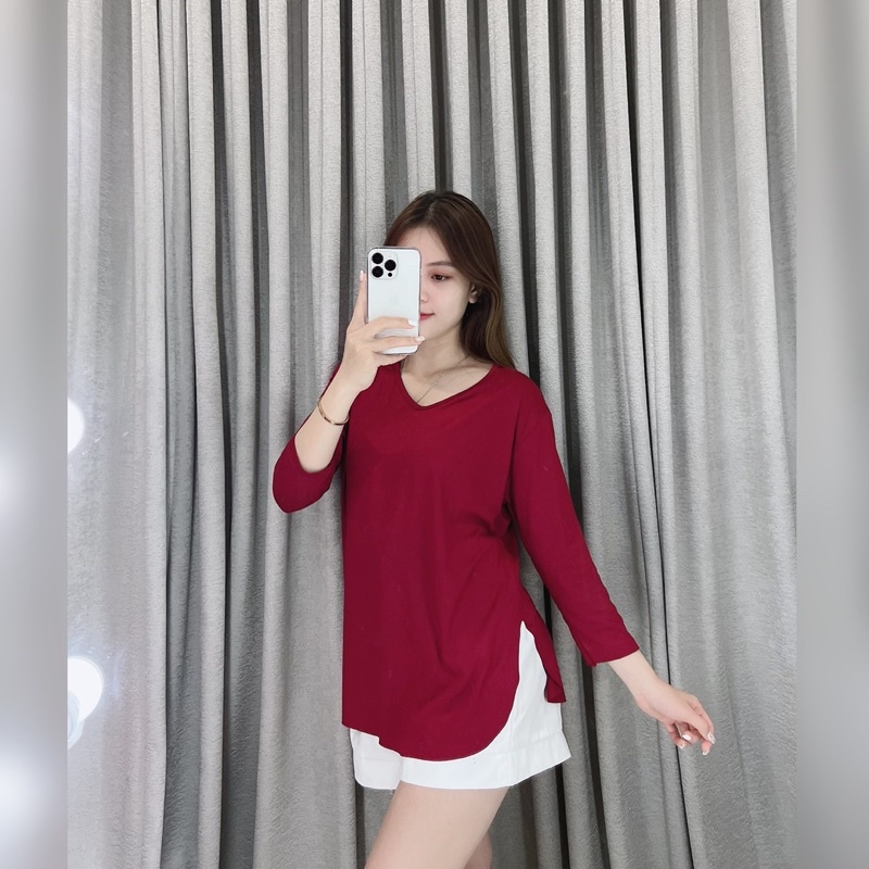 Kaos Oversize Lengan 7/8 | Kaos Jumbo Lengan Panjang | Kaos Oversize Slit | Kaos Wanita Lengan 7/8