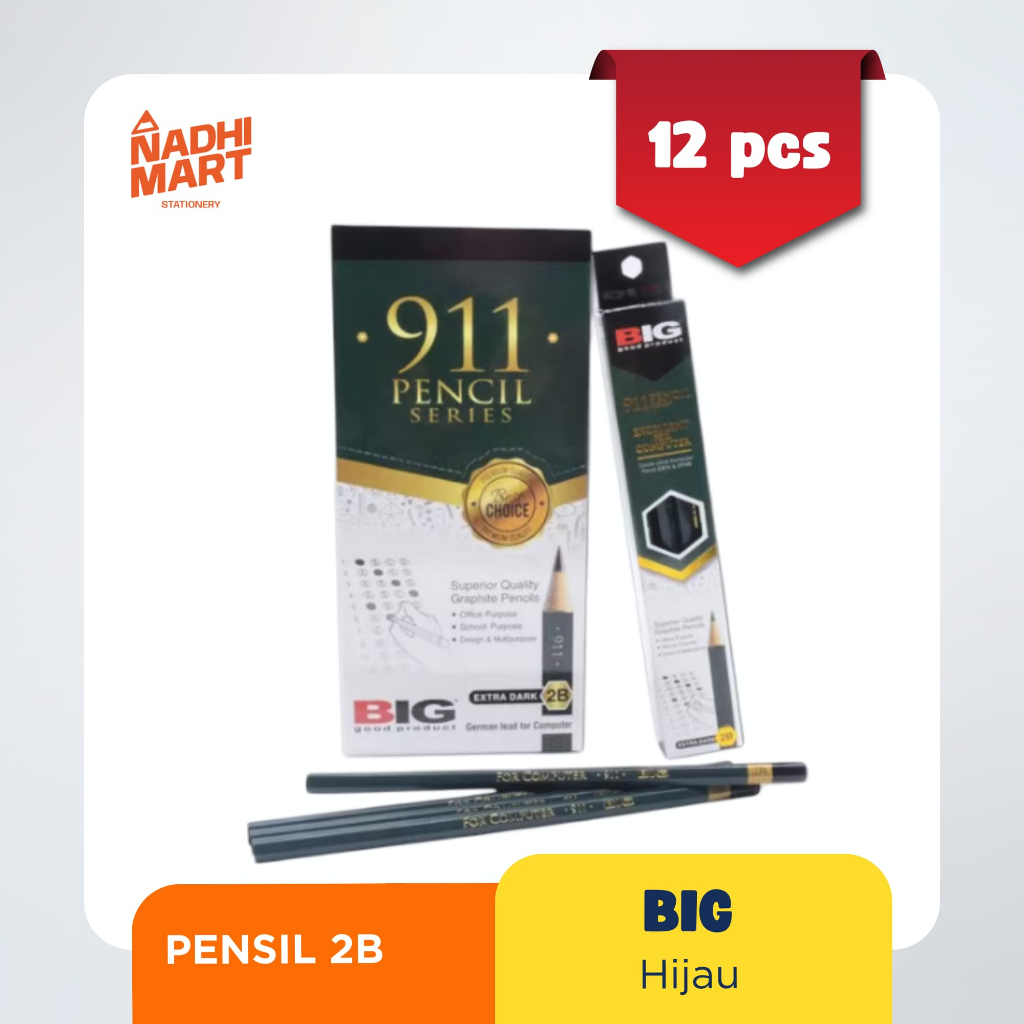 

12 PCS PENSIL 2B BIG HIJAU 911
