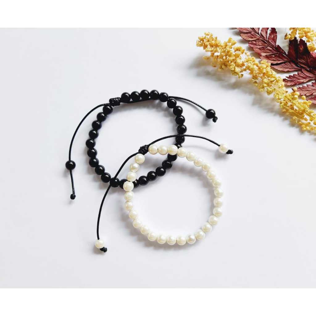 Gelang Couple Serut Mutiara Polos / Gelang Couple