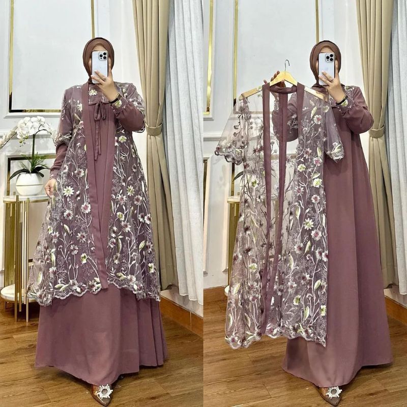 Lucia Dress Baju Dress Brukat Garden Lucia Dress Ceruty Baby Doll Mix Brukat Garden Baju Kekinian