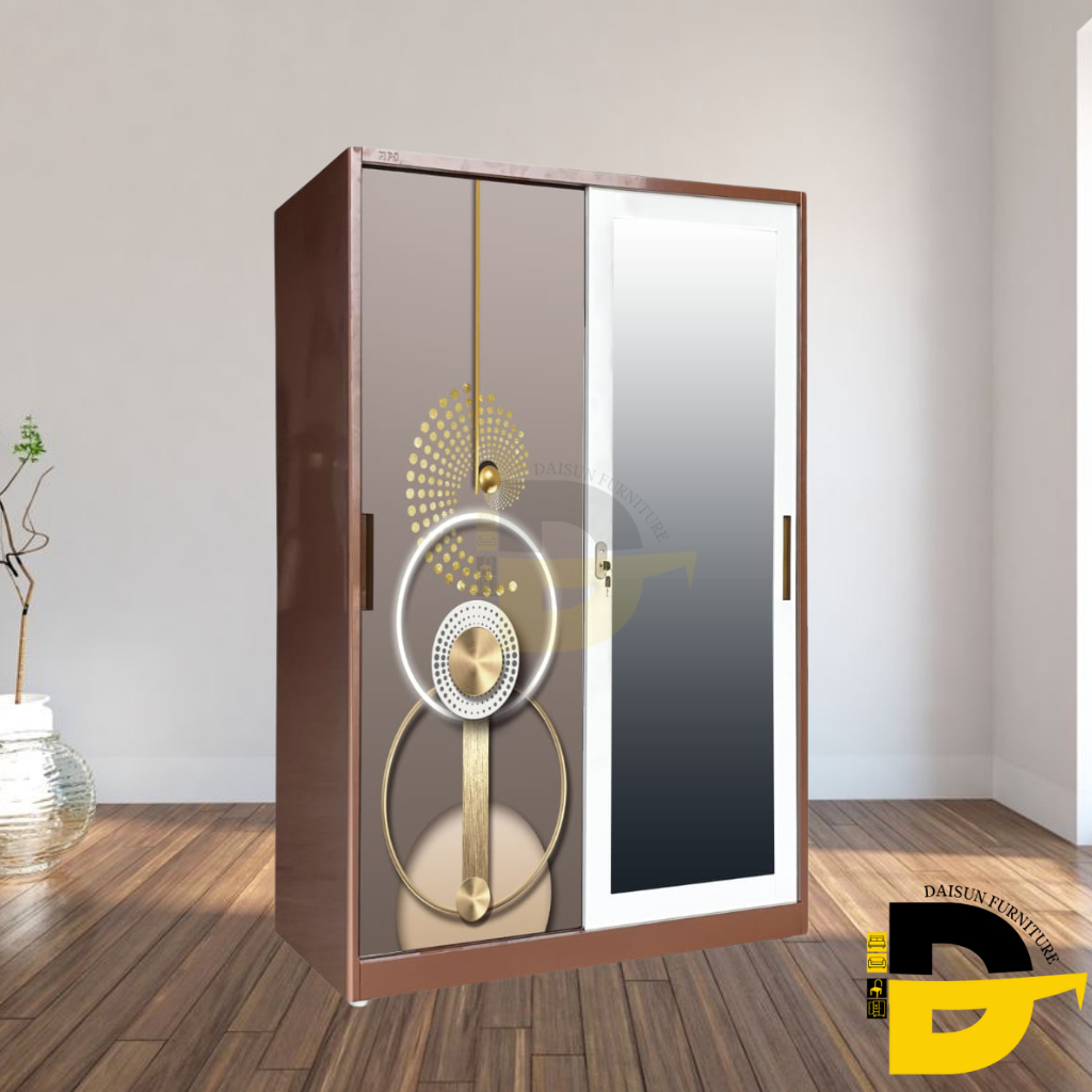 (GRATIS PACKING KAYU) LEMARI PAKAIAN BESI FULL GANTUNG LEMARI BESI SLIDING UK 115CM & 85CM