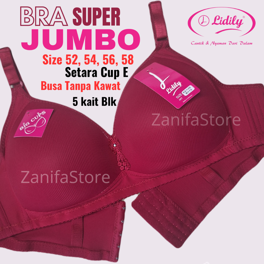 Lidily Bra Super Jumbo Setara Cup E Busa Tanpa Kawat Size 52-58 Kait 5