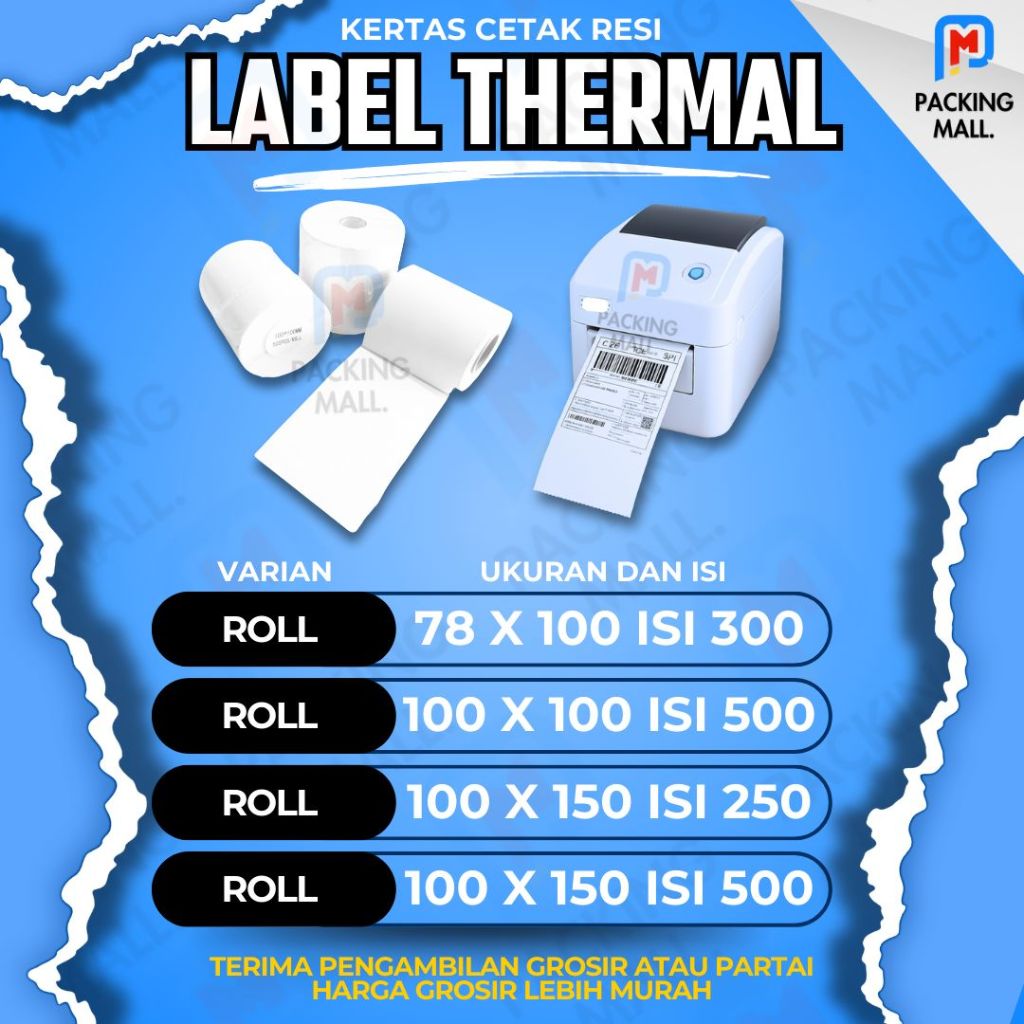 

HJK Kertas Thermal / Label Thermal 100x150 Isi 500 Pcs / Thermal Resi / Kertas Thermal Resi / Label