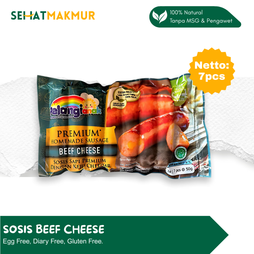 

Pelangi Healthy Frozen Food - Sosis Beef Cheese (Sosis Sehat Tanpa MSG, Pengawet dan Gluten)