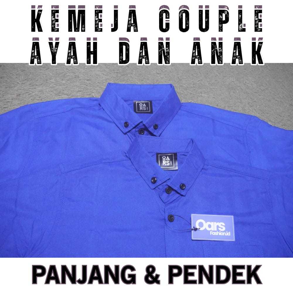 Kemeja Couple Ayah dan Anak laki laki polos lengan panjang dan pendek warna biru bca elektrik biru t
